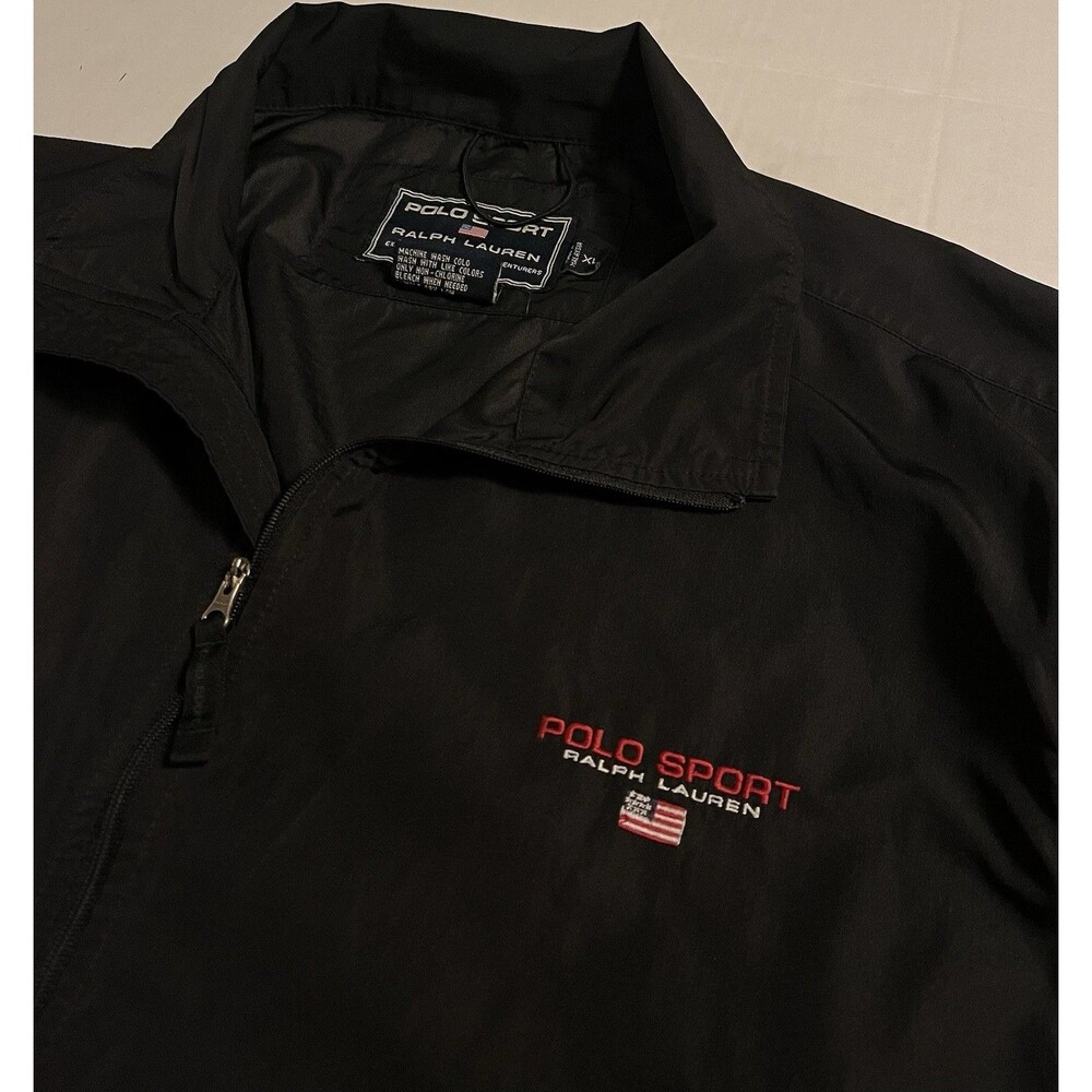 NEW VTG 90’s Ralph Lauren Polo Sport Full Zip Windbreaker Rain Jacket XL Black
